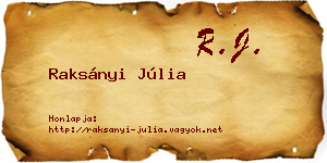 Raksányi Júlia névjegykártya